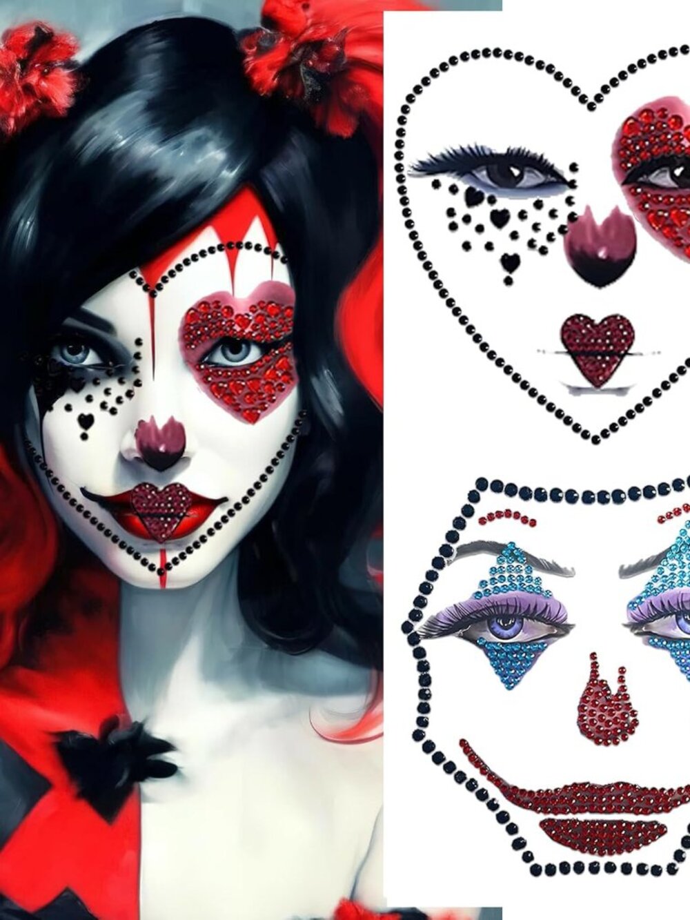 Halloween Face Gems Jewels Tattoos for Women Day of the Dead Face Skull Clown Te